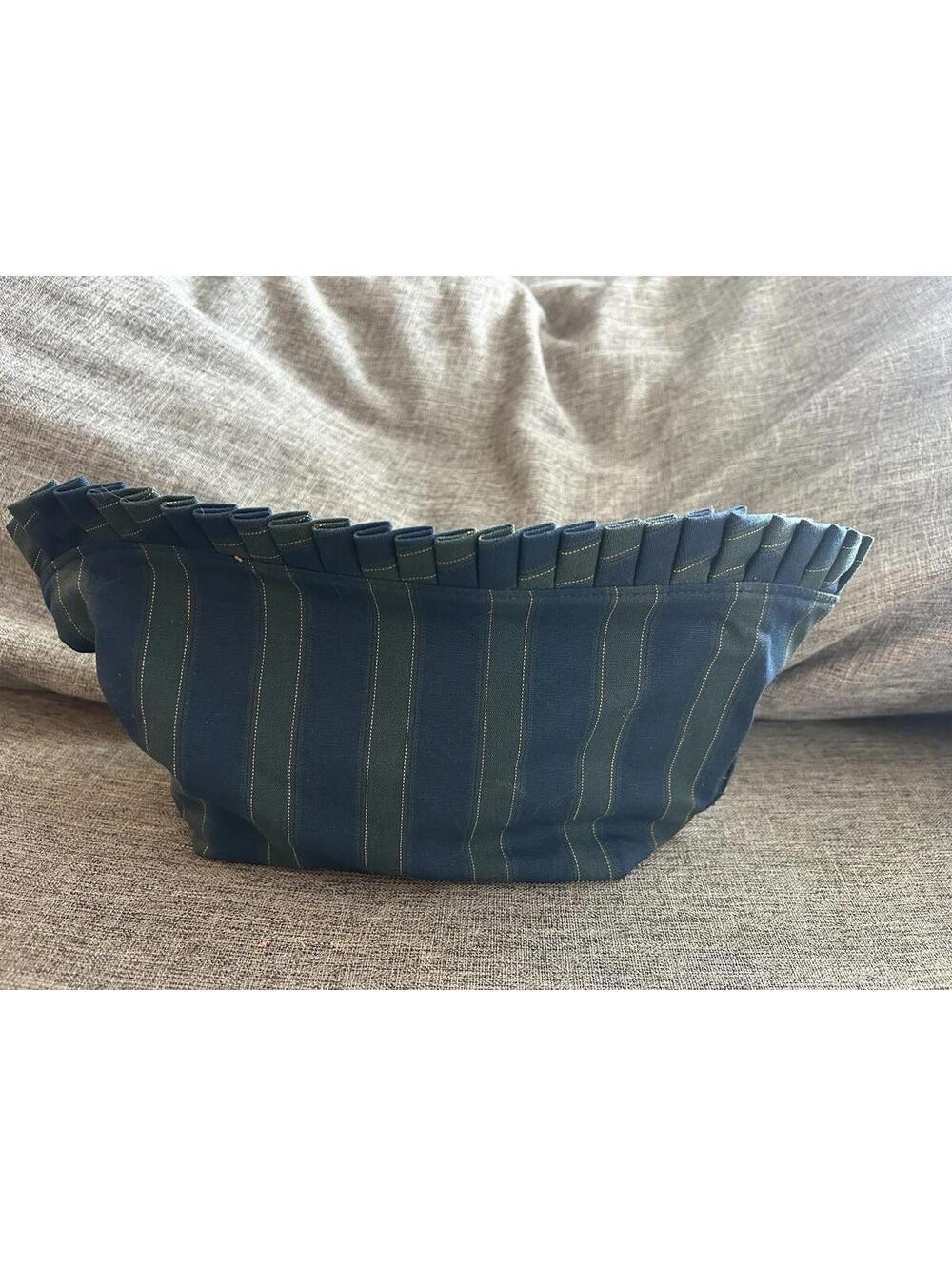 Longaberger 2006 Collectors Club Basket Liner w/ Snap Striped Navy Green - Picture 4 of 6